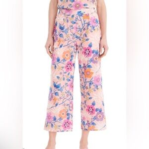 J Crew Liberty pink floral cotton wide leg crop pant